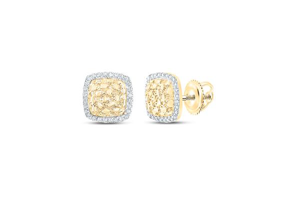 10k Yellow Gold Nugget 1/6 Cttw Diamond Earrings