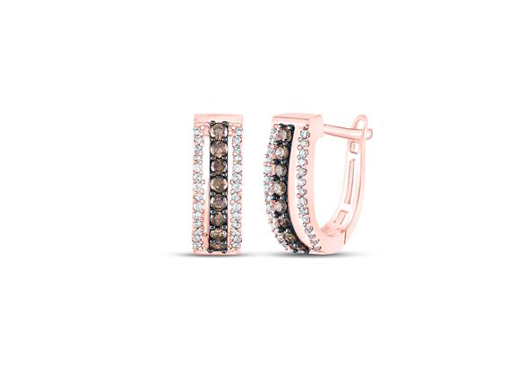 10k Rose Gold Round Champagne 1/2 Cttw Diamonds Hoops