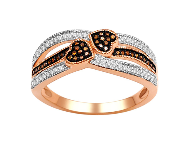 10k Rose Gold Double Hearts Round 1/5 Cttw Diamond Ring