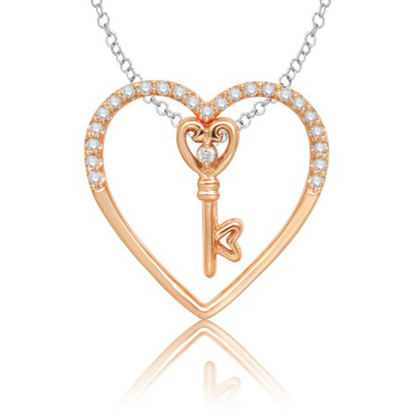 10k Rose Gold Key Heart 1/5 Cttw Diamond Charm