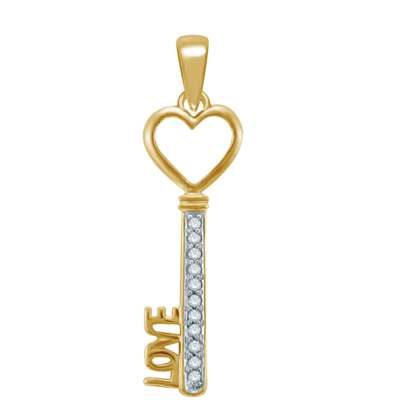 10k Yellow Gold Love 1/8 Cttw Diamond Key Charm