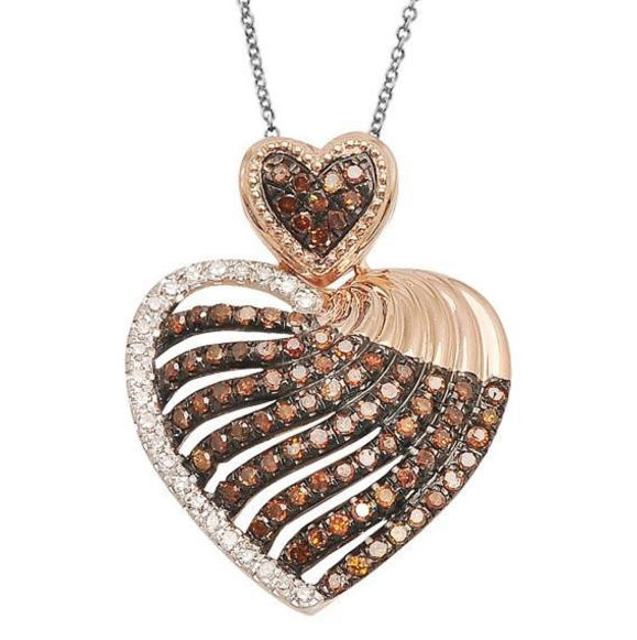 10k Rose Gold Round 1/4 Cttw Diamonds Ladies Heart Fashion Pendant