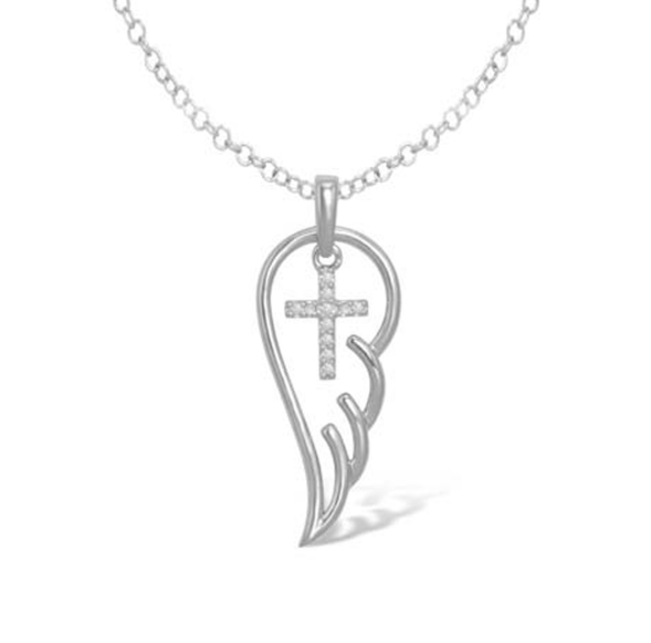 10k White Gold 1/10 Cttw Diamond Angel Wing Charm