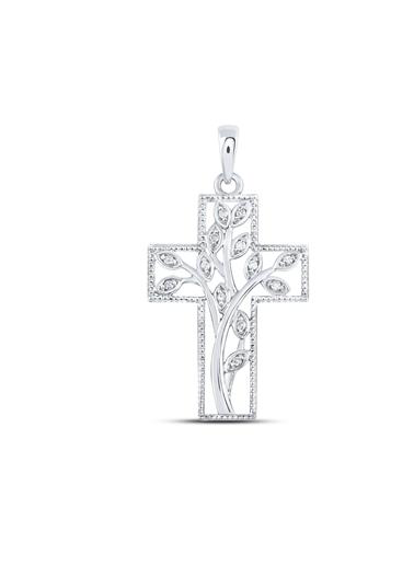 Sterling Silver Round 1/12 Cttw Diamond Cross Charm