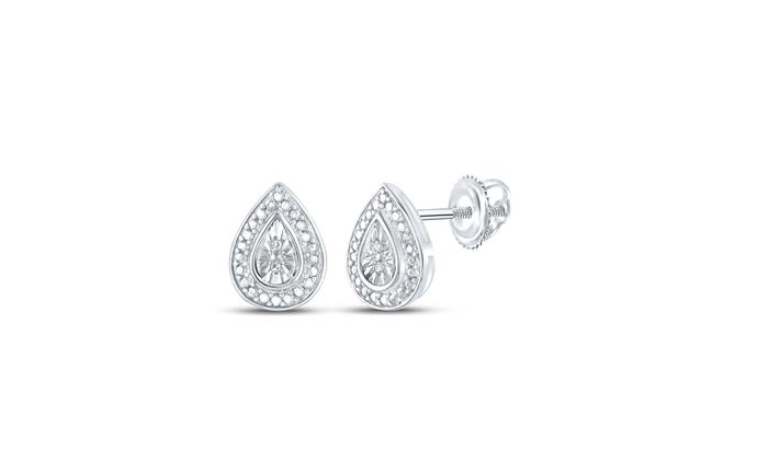 Sterling Silver Pear Round 0.01 Cttw Diamond Earrings