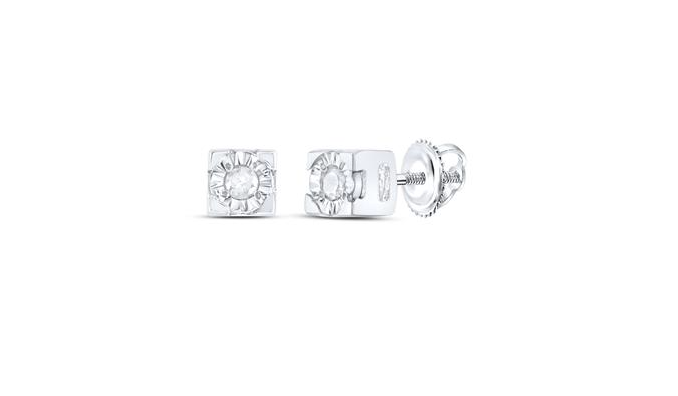 Sterling Silver Round 1/20 Cttw Diamond Earrings