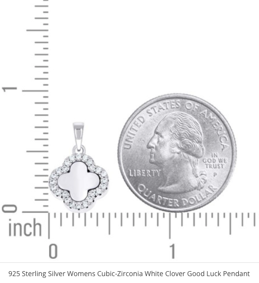 Sterling Silver Clover Charm – White Sapphires Van Cleef Inspired