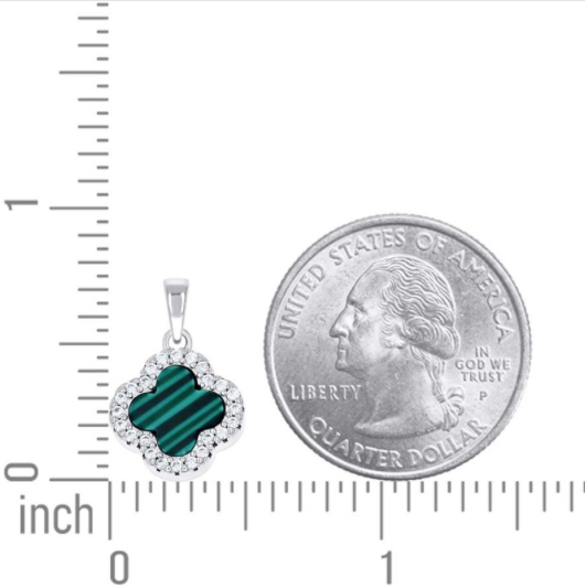 Sterling silver green clover charm with CZ stones, Van Cleef inspired design