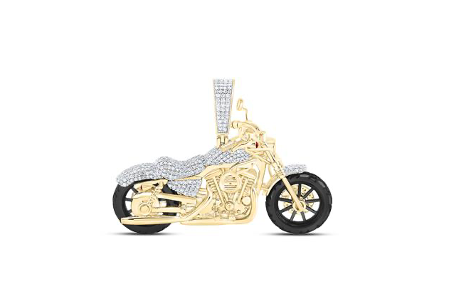 10k Yellow Gold Round Diamonds Motorcycle Charm