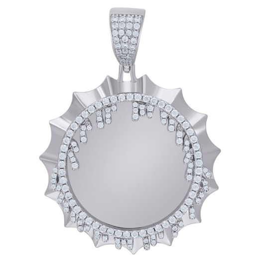 Sterling Silver Mens Cubic-Zirconia Picture Frame Dripping Charm Pendant
