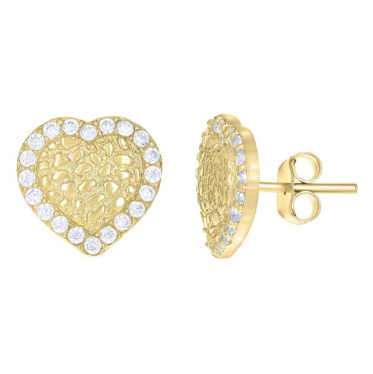 10k Yellow Gold Ladies Heart Nugget Earrings