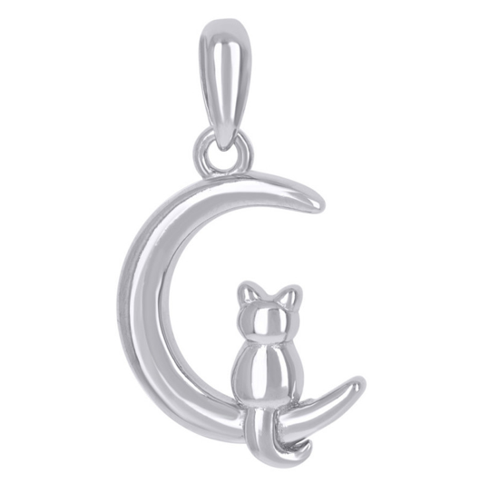 Sterling Silver Cat Moon Charm
