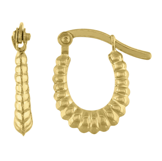 14k Yellow Gold Scalloped Shrimp 15mm Huggie Hoop Earrings