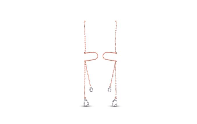 10k Gold Round 1/8 Cttw Diamonds Double Teardrop Dangle Threader Earrings