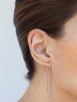 10k Gold Round 1/8 Cttw Diamonds Double Teardrop Dangle Threader Earrings