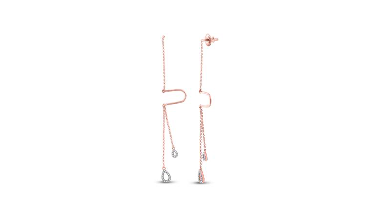 10k Gold Round 1/8 Cttw Diamonds Double Teardrop Dangle Threader Earrings