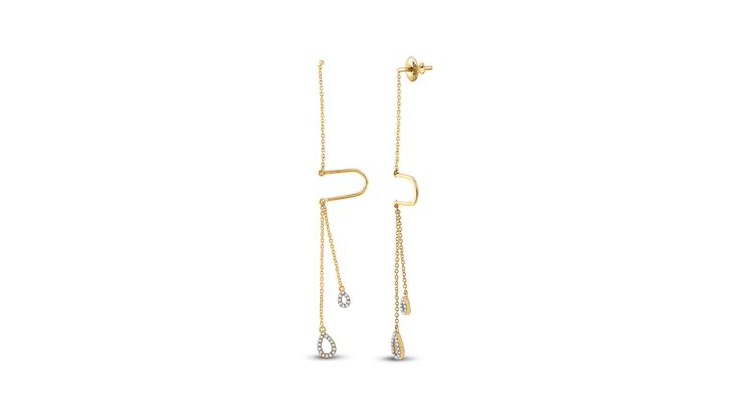 10k Gold Round 1/8 Cttw Diamonds Double Teardrop Dangle Threader Earrings