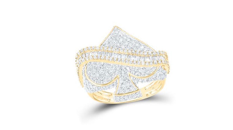 10k Yellow Gold Round 2- 3/4 Cttw Diamonds Spade Ace Ring