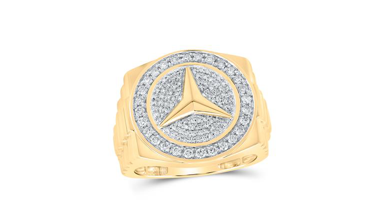 10k Yellow Gold Mercedes Benz Round 3/4 Cttw Diamonds Ring
