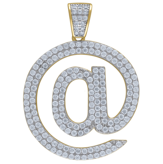 925 Sterling Silver Yellow-Tone Unisex Cz @ Symbol Pendant