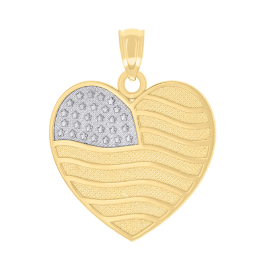 14k Yellow Gold American Heart USA Flag Charm