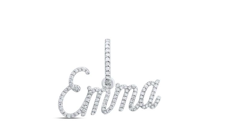 14k White Gold 1/3 Cttw Emma Round Diamonds Name Pendant