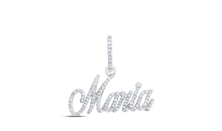 14k White Gold 1/3 Cttw Maria Round Diamonds Name Pendant