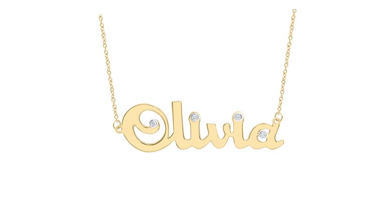 10k Yellow Gold "Olivia" 1/12 Cttw Diamond Nameplate