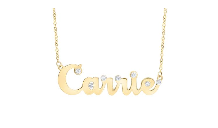 10k Yellow Gold "Carrie" Round 1/10 Cttw Diamonds Nameplate Necklace