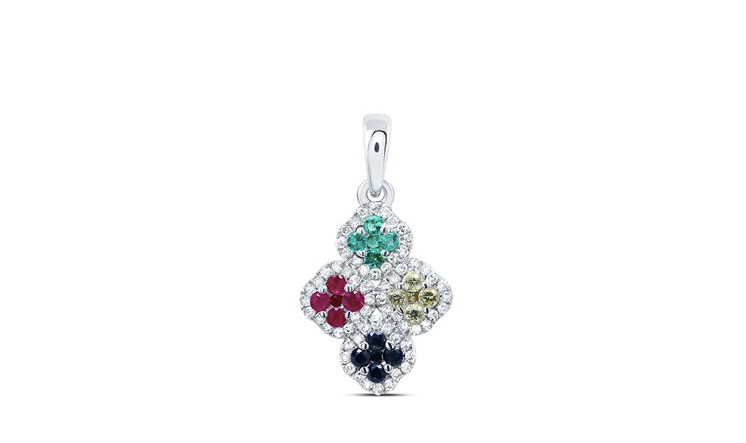 10K Gold Multicolor Gemstone Clover Charm with 1/6 CTTW Diamonds