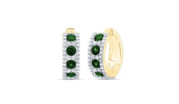 14k Yellow Gold Natural 1 & 5/8 Cttw Emerald Diamond 3/4 Cttw Hoops