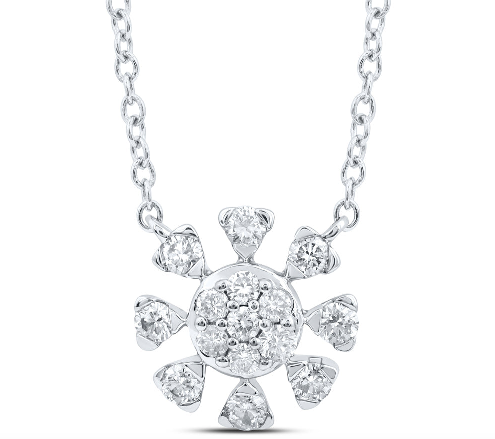 14k White Gold Nicolina Flower Round 1/3 Cttw Diamonds 18-Inches Necklace