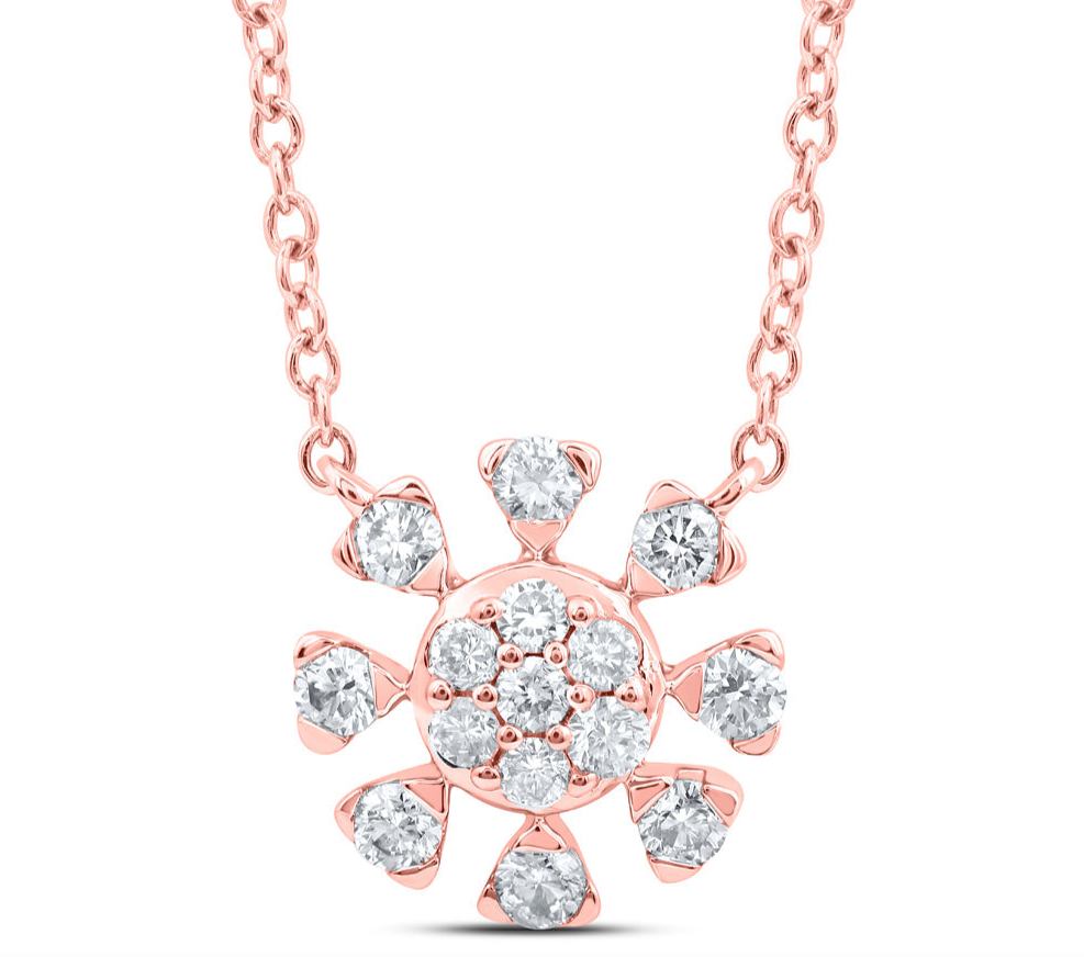 14k Rose Gold Nicolina Flower Round 1/3 Cttw Diamonds 18-Inches Necklace
