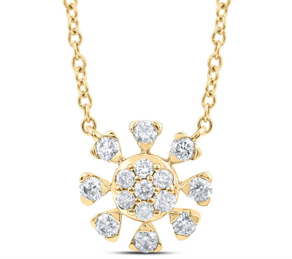 14k yellow gold Nicolina flower necklace with 1/3 CTTW round diamonds on 18-inch chain