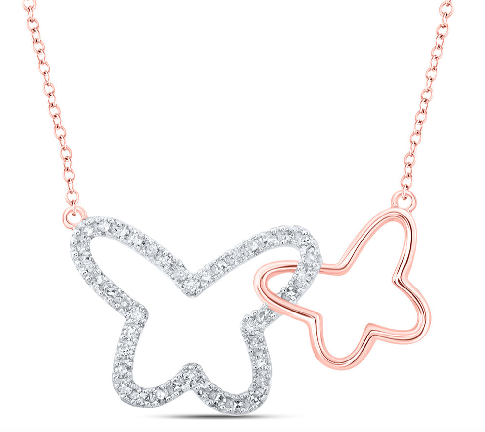 10kt Rose Gold Round 1/4 Cttw Diamond Butterfly Necklace