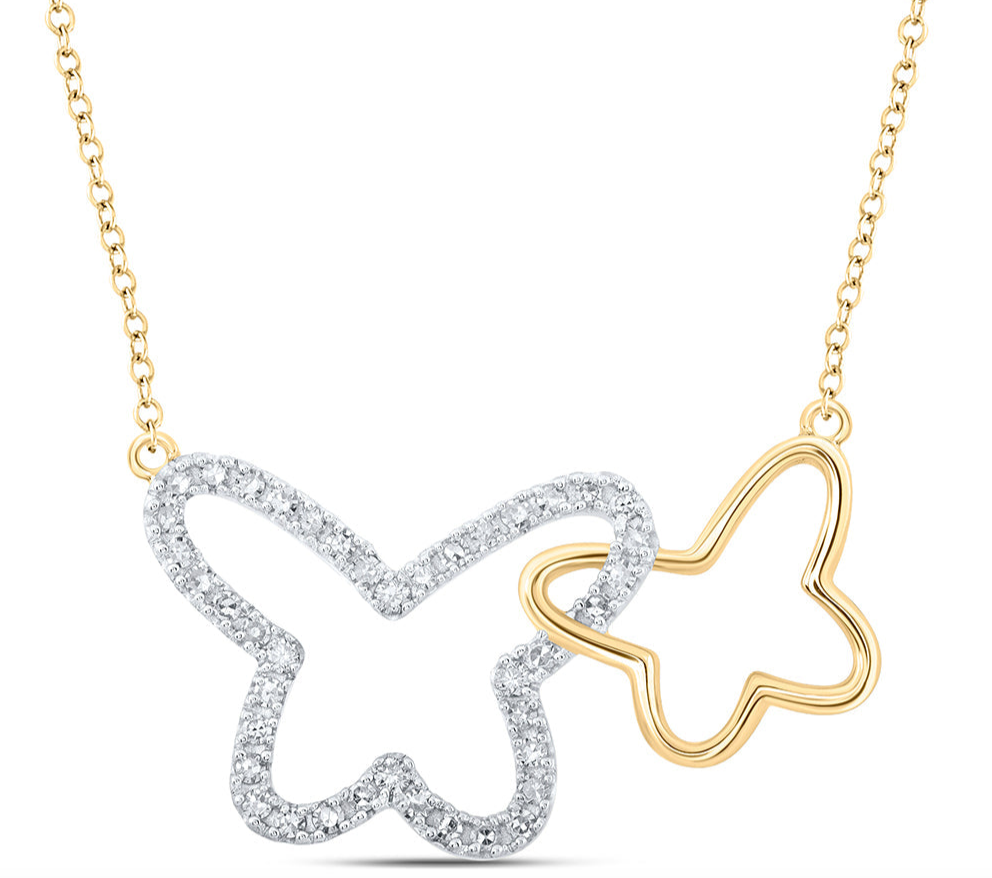10kt Yellow Gold Round 1/4 Cttw Diamond Butterfly Necklace