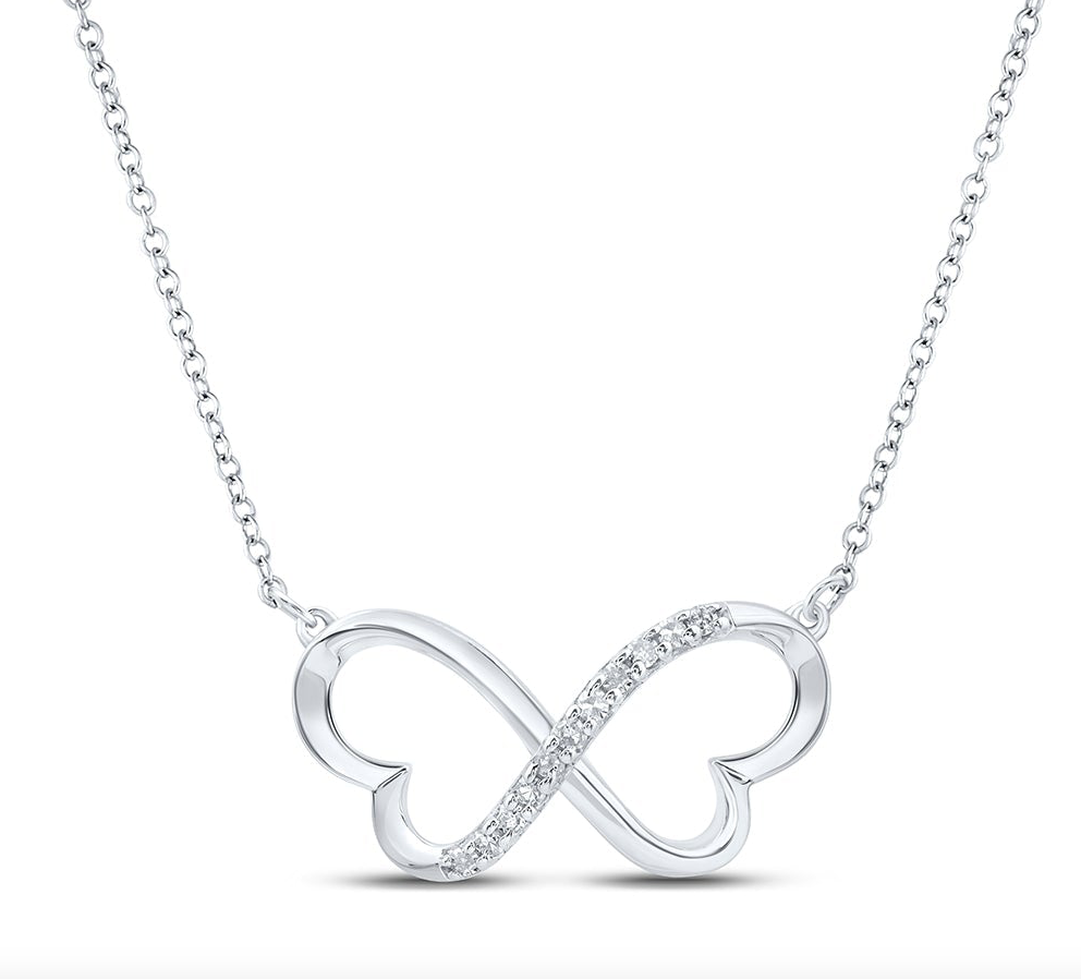 Sterling Silver Infinity Heart Round 1/12 Cttw Diamonds Necklace