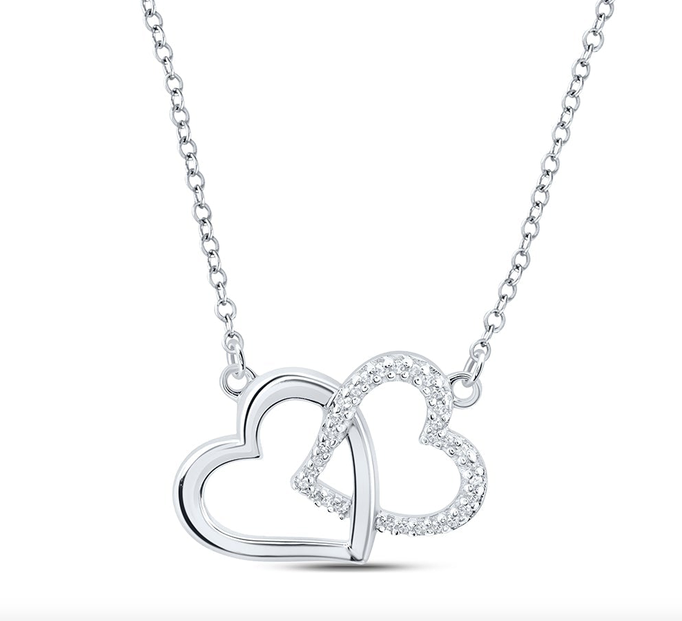 Sterling Silver 18-inches Double Heart 1/20 Cttw Diamond Necklace