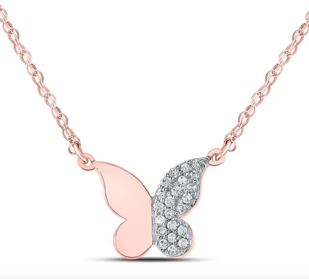 10k Rose Gold Butterfly 1/8 Cttw Diamond Necklace