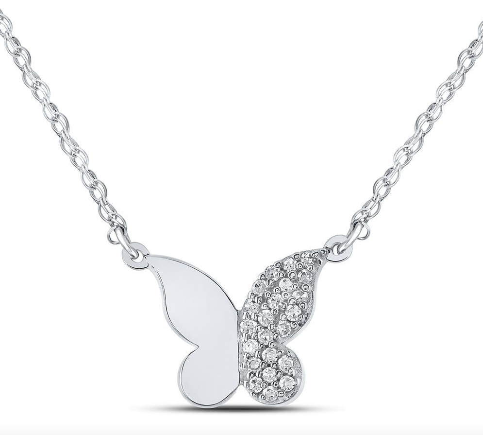 10k White Gold Butterfly 1/8 Cttw Diamond Necklace
