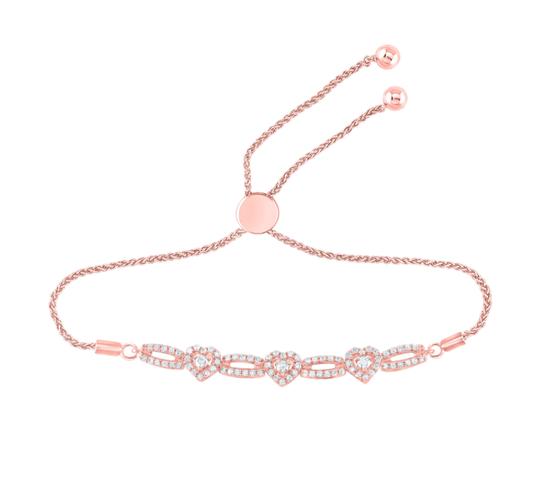 Elegant 10K Rose Gold Diamond Bolo Bracelet with 1/2 Carat Total Weight