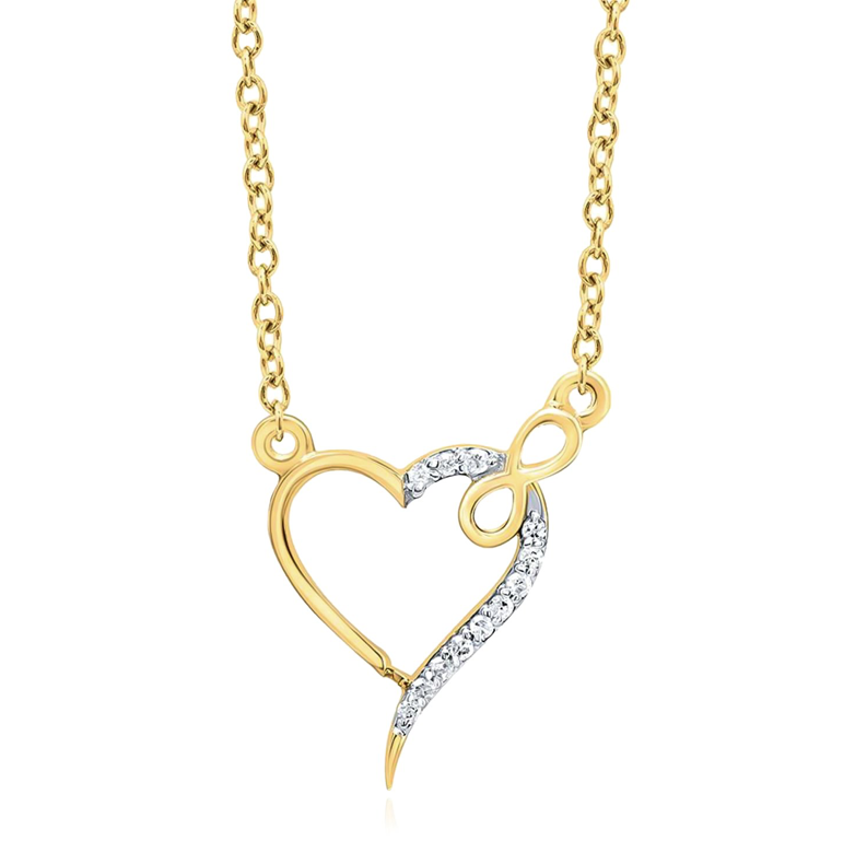 10k Yellow Gold Infinity Heart 1/20 Cttw Diamond 18" Inches Necklace