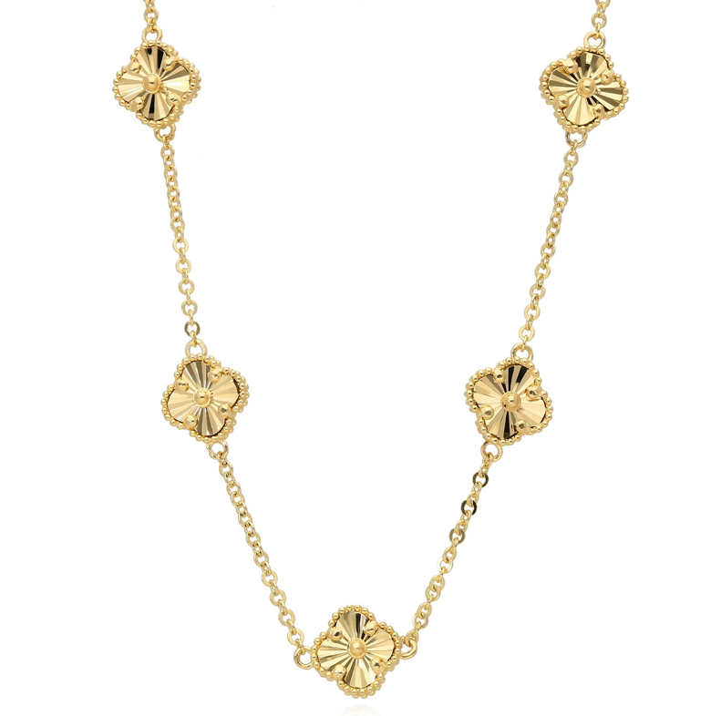 10k Gold Clover Diamond Cut 10mm Necklace