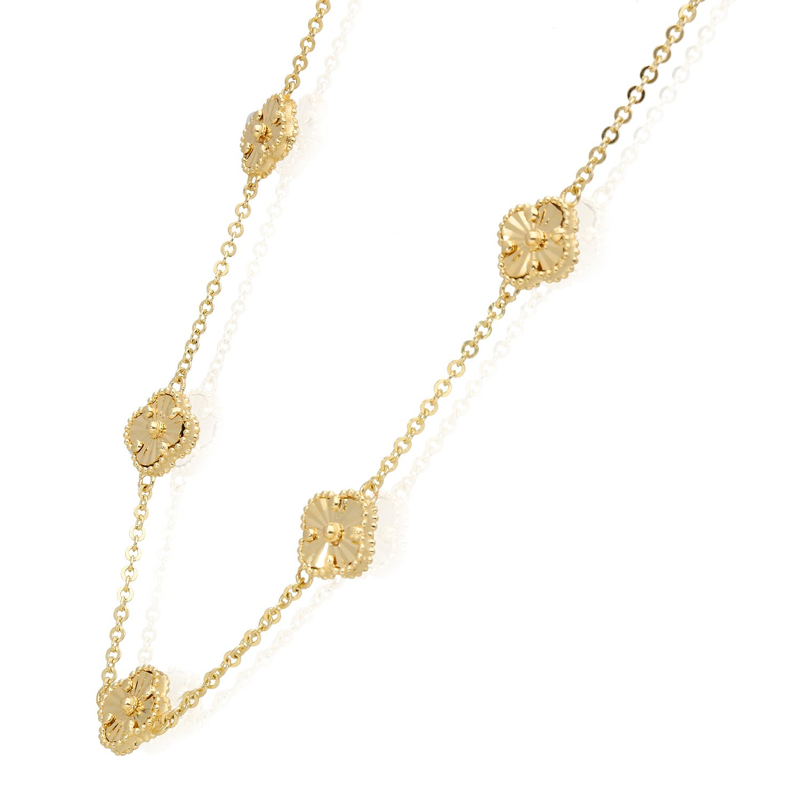 10k Gold Clover Diamond Cut 10mm Necklace