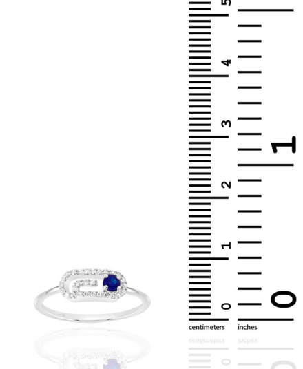 10K White Gold Paperclip Ring with Sapphire & Diamonds
