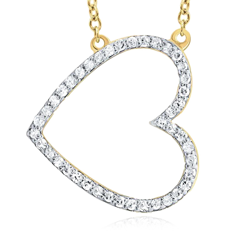 10k Yellow Gold Horizontal Open 1/6 Cttw Diamond Heart 18" Necklace