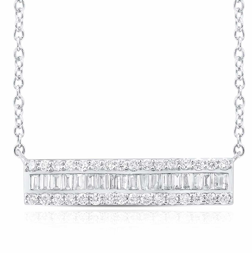 10k White Gold Baguette Round 1/3 Cttw Diamonds Bar 18" Necklace