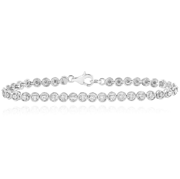 Sterling Silver 925 Round 1/10 Cttw Diamond Bracelet