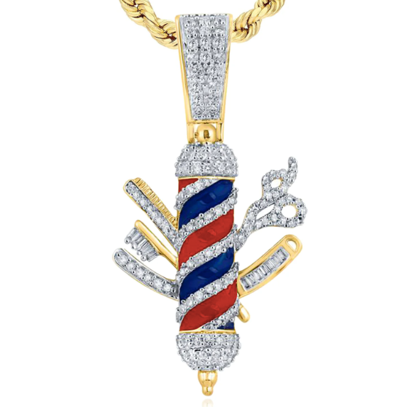 10k Yellow Gold Baguette 7/8 Cttw Diamond Barber Pole Charm