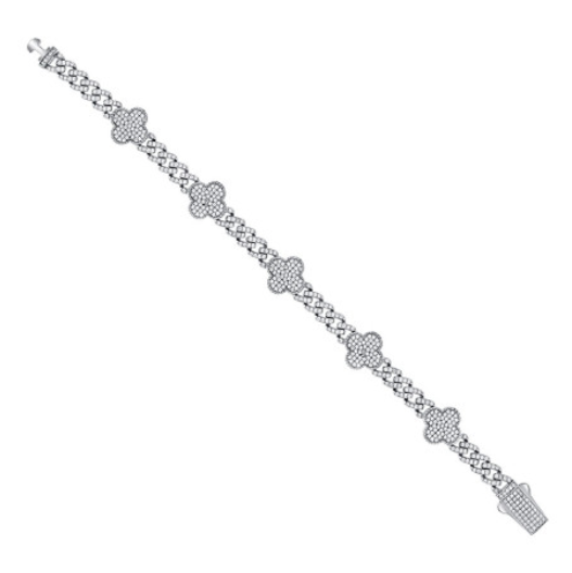 Sterling Silver 12mm Clover White Sapphires 8 inches Bracelet